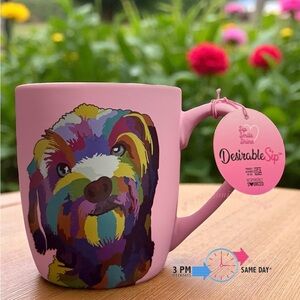 DesirableSip Pink Golden-doodle Dog Mug NWT